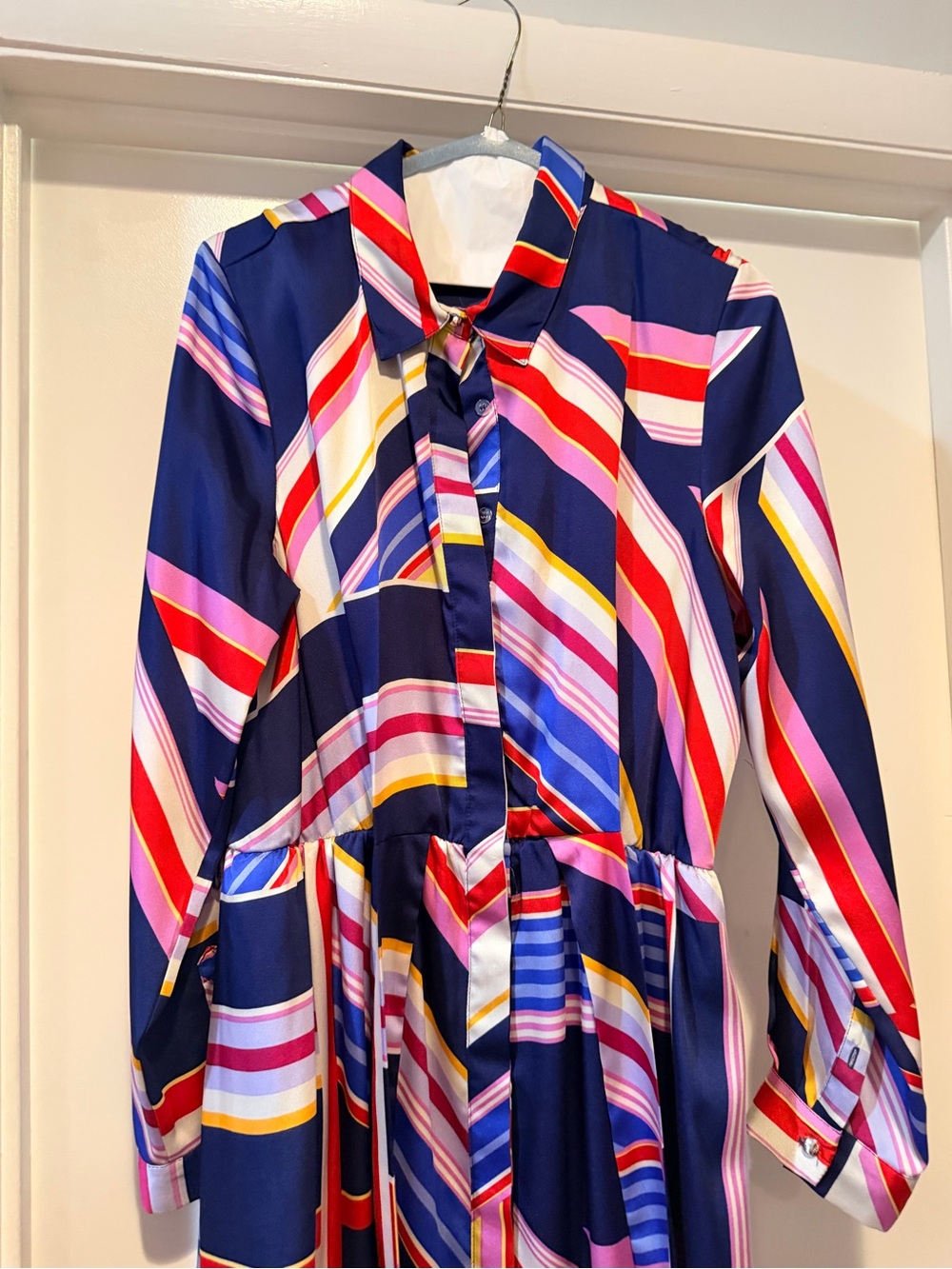 julia jordan Navy Multicolor Striped Tie-Waist Midi Dress